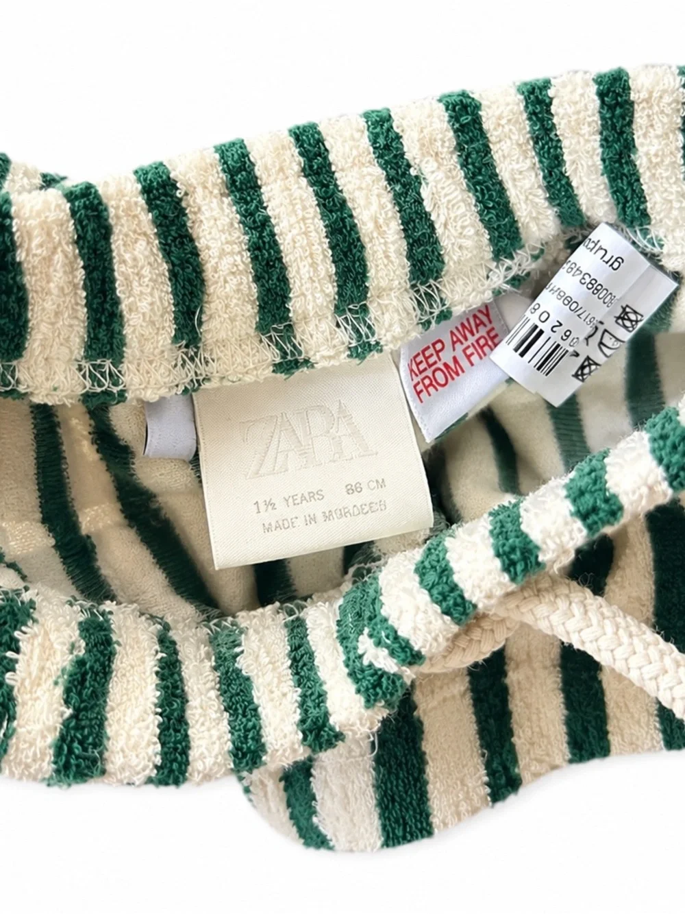 Zara Baby Green Cream Striped Terry Cloth Shorts 18M 86cm